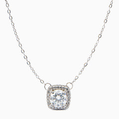 Heidee Round Cut Square Halo Necklace (On-Hand)