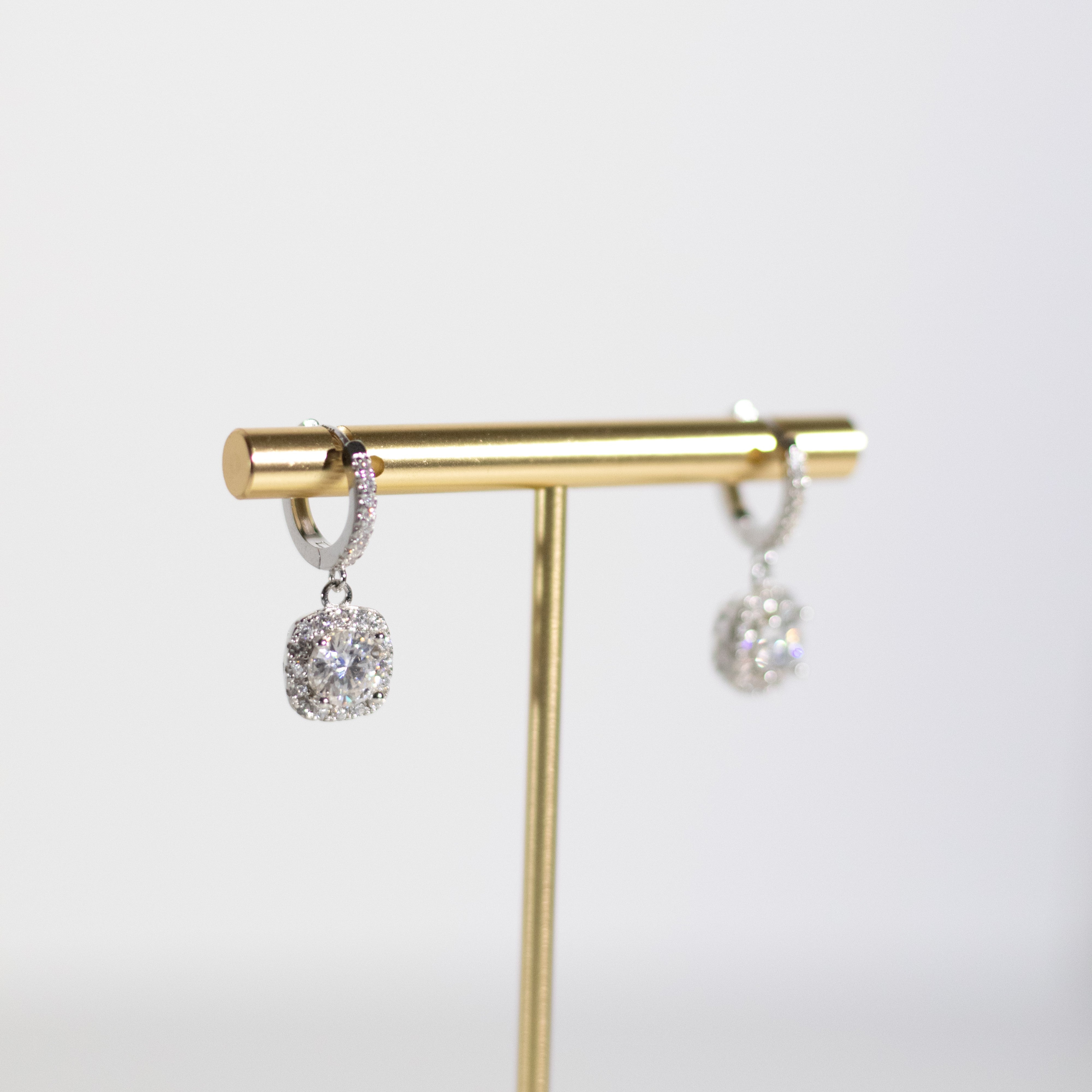 Heidee Round Cut Square Halo Dangling Earrings